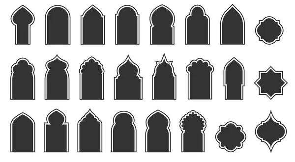 Ensemble Portes Fenêtres Arabes Silhouette Éléments Architecture Islamique Eps Vectoriel — Image vectorielle