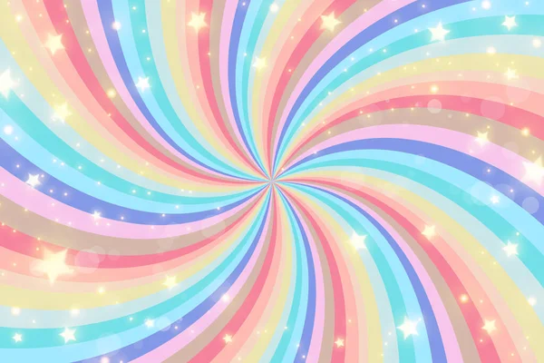 Rainbow Virvla Bakgrund Med Stjärnor Radial Enhörning Regnbåge Vriden Spiral — Stock vektor