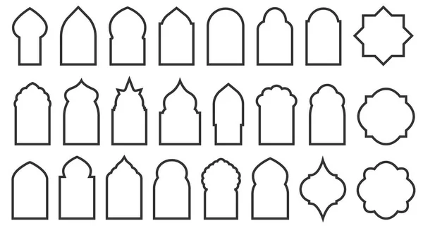 Fenêtres Portes Arc Arabe Ensemble Silhouettes Insignes Islamiques Éléments Architecturaux — Image vectorielle