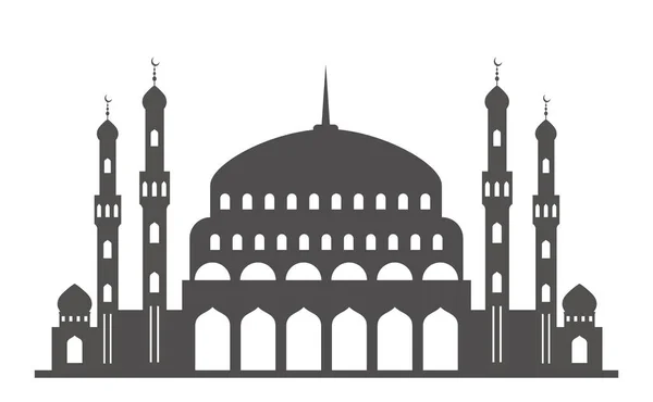 Moschea con sagoma di minareto. Architettura islamica sullo skyline. Istanbul paesaggio urbano isolato su sfondo bianco. — Vettoriale Stock