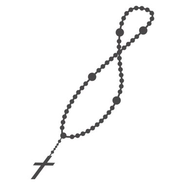 Tespih boncukları silueti. Meditasyon için dua mücevherleri. Haçlı Katolik şapkası. Din sembolü. Vektör illüstrasyonu.