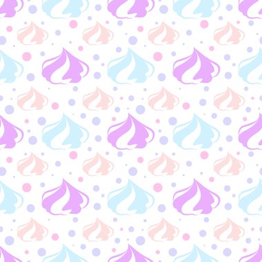 Meringue kurabiyeleri kusursuz desen. Marshmallow ve Zephyr vektör çizimi. Fransız tatlı kremalı tatlı.