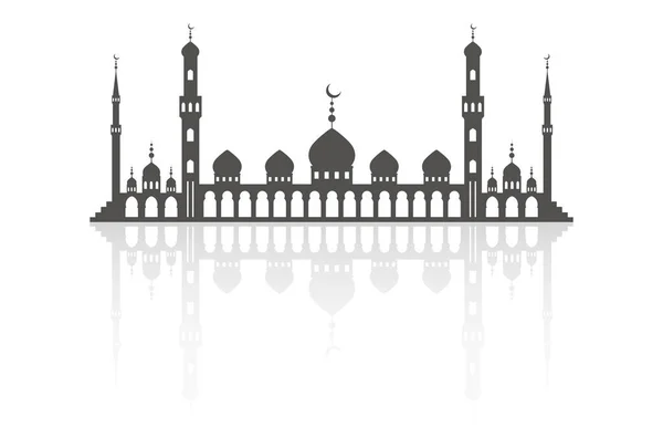 Moschea con minareti sullo skyline. Silhouette architettura islamica. Istanbul paesaggio urbano con riflessione isolata su sfondo bianco. — Vettoriale Stock