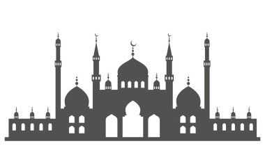 Mini minareleri olan bir cami. İslami mimari ufuk çizgisinde. İstanbul şehir manzarası beyaz arkaplanda izole.