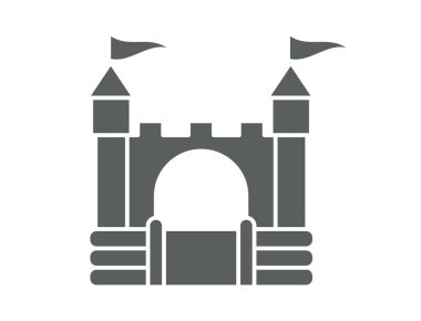 Şişme şato. Çocuk parkı için kule ve ekipman. Atlama işareti. Glyph vektör siluet simgesi