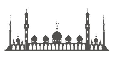 Mini minareleri olan bir cami. İslami mimari ufuk çizgisinde. İstanbul şehir manzarası beyaz arkaplanda izole.