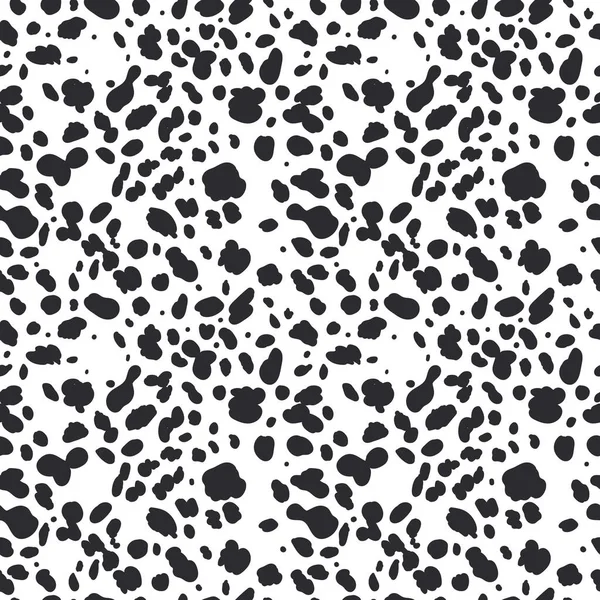 Dalmatinisches nahtloses Muster. Tierhautabdruck. Schwarze Punkte für Hund und Kuh auf weißem Hintergrund. Vektor — Stockvektor