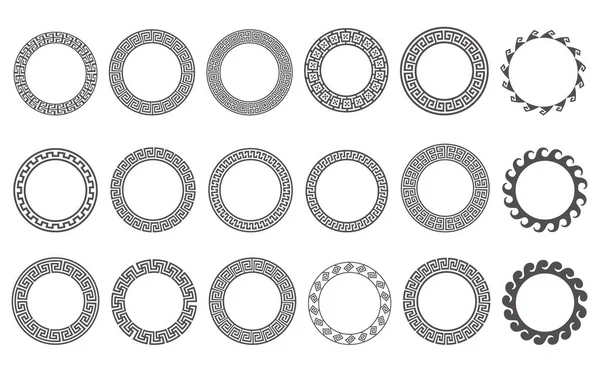 Circle greek frames. Round meander borders. Decoration elements patterns. Vector illustration isolated on white background. — Stock Vector