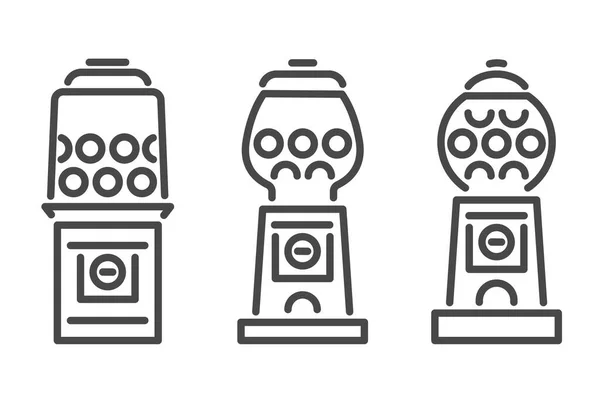 Gumball machine lijn pictogram set. Retro-automaat voor snoepjes en kauwgom. Sweets slot vector illustratie geïsoleerd op witte achtergrond — Stockvector