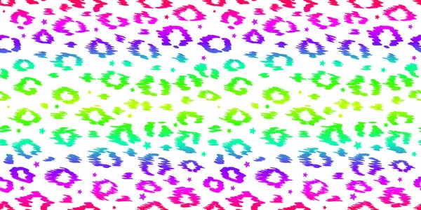 Neon luipaard naadloos patroon. Regenboog-kleurige gevlekte achtergrond. Vectordierenprint. — Stockvector