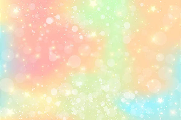 Unicorn galaxy fantasy background with stars sparkles and bokeh. Pastel magic sky. Cute princess wallpaper. Vector illustration. — Vettoriale Stock