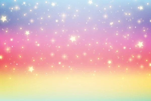 Rainbow Unicórnio Fantasia Fundo Com Estrelas Ilustração Holográfica Cores Pastel — Vetor de Stock