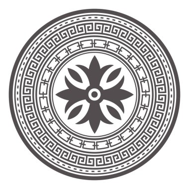 Daha yuvarlak köşeli sınırlar. Yunan mandala tasarımını çember yapın. Dekorasyon elementleri kalıpları. Vektör illüstrasyonu beyaz arkaplanda izole edildi.