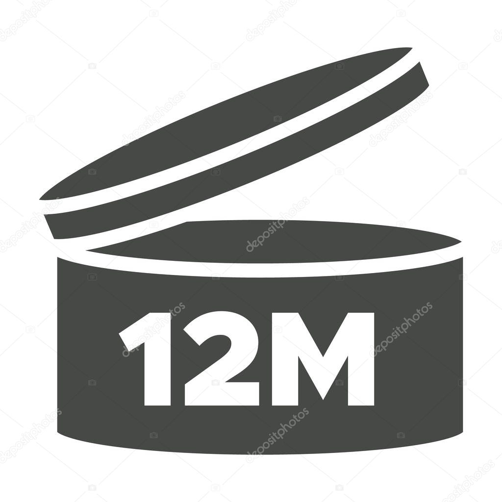 12 m Pao vector symbol. Period after opening icon. Cosmetic open month life shelf. Cosmetic product expiration