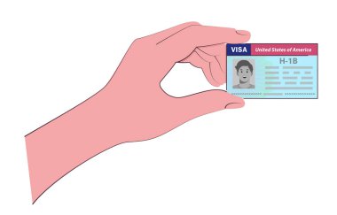 H1b Visa USA özel işlerde geçici olarak yabancı işçiler çalıştıracak. Göçmenlik belgesi. Eldeki vektör şablonu illüstrasyonu