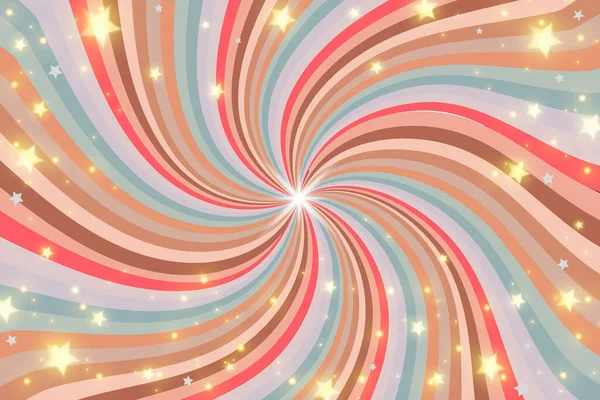Rainbow Swirl Background Stars Sparkles Radial Pastel Gradient Twisted Spiral — Stock Vector