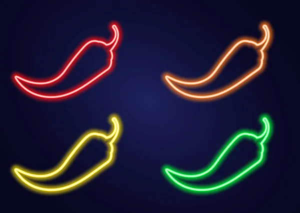 Neon Icon Set Chilipfeffer Schild Mit Scharfem Brennendem Pfeffer Spice — Stockvektor