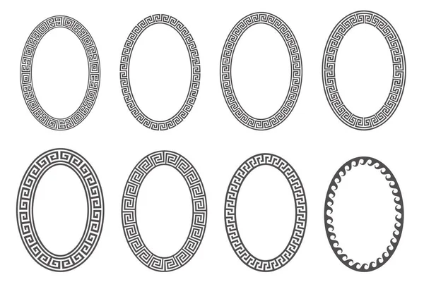 Greek Key Oval Frame Set Circle Borders Meander Ornaments Ellipse — Stock Vector