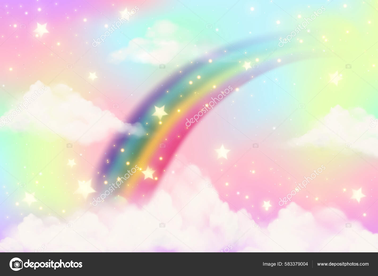 Rainbow Background Clouds Sprinkles Watercolor Style Pink Background Fantasy  Pastel Stock Vector by ©Chorna_L 583379004