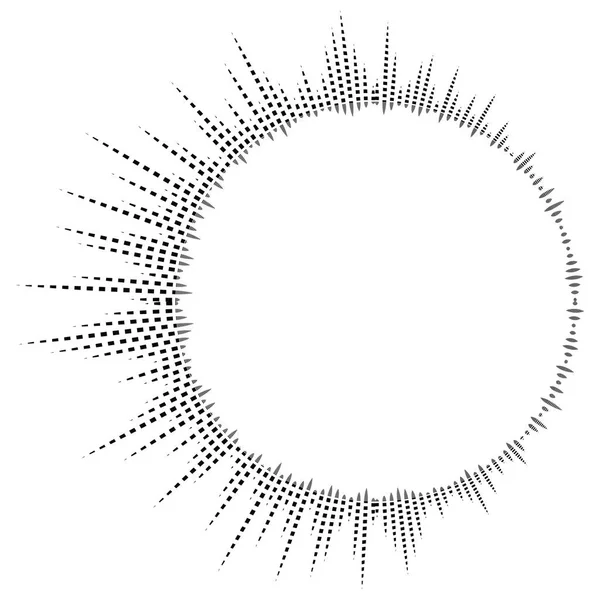 光線を発射する サンバーストフレーム 設計のための点線で抽象イコライザー要素 白を基調としたベクトルイラスト — ストックベクタ