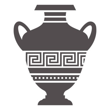 Yunan vazosu silueti. Antik amforo ve daha dolambaçlı esrar. Kabartma çizimi. Çamur seramik toprak eşyalar. Vektör
