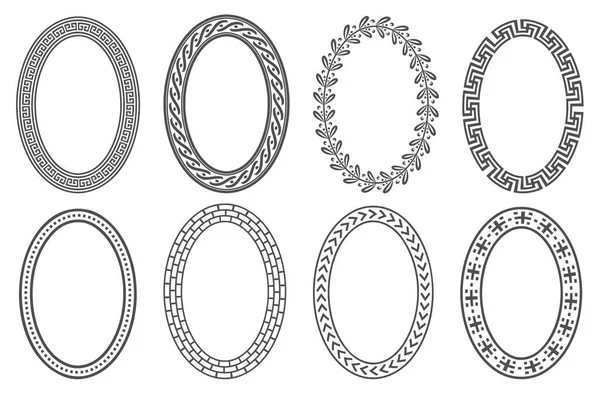 Greek Key Oval Frame Set Circle Borders Meander Ornaments Ellipse — Stock Vector