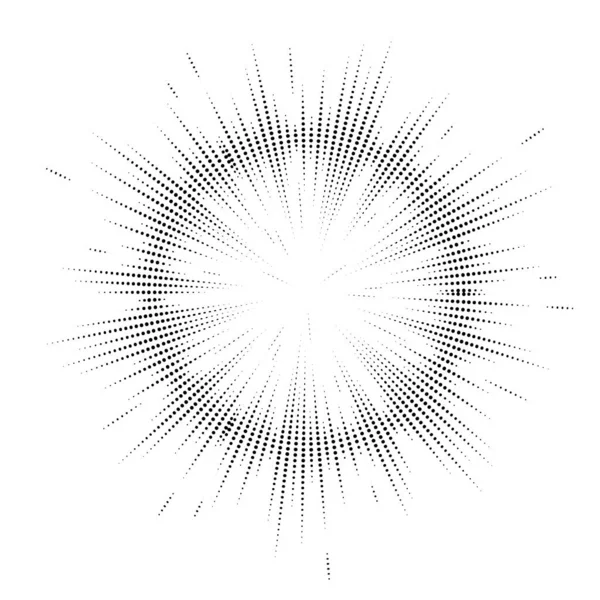 光線を発射する サンバーストフレーム 設計のための点線で抽象イコライザー要素 白を基調としたベクトルイラスト — ストックベクタ