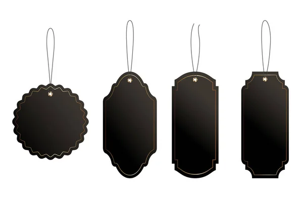 Set Etiquetas Precio Negro Equipaje Formas Vintage Con Cuerda — Vector de stock
