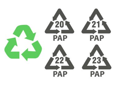 Paper recycling codes. Identification and packaging signs and symbols. Waste sorting icons. Vector illustration.