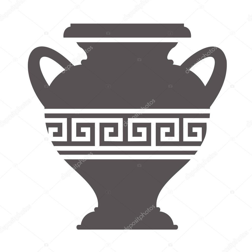 Greek vase silhouette. Ancient amphora and pot with meander pattern. Glyph illustration. Clay ceramic earthenware. Vector
