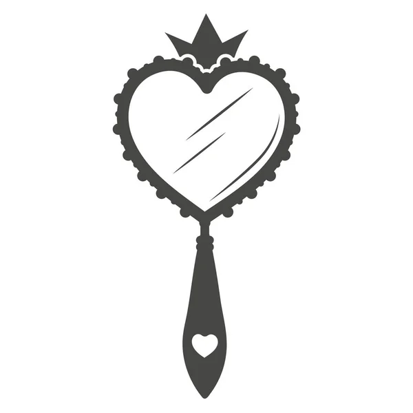 Vintage Princess Hand Mirror Royal Style White Background Retro Heart — Stock vektor