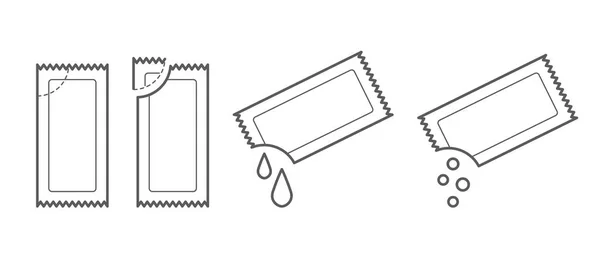 Set Von Sachet Symbolen Verpackungsschablone Für Zucker Pfeffer Maus Medizin — Stockvektor