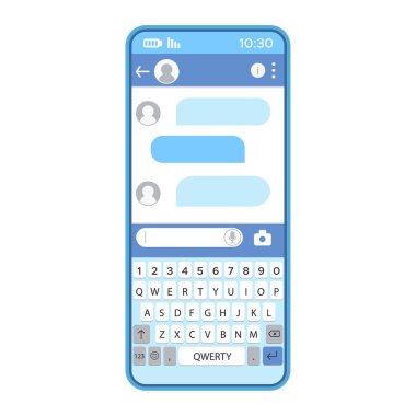 Telefon ekranındaki kurye penceresi. Akıllı telefon uygulamasındaki sohbet robotuyla çevrimiçi iletişim. Kullanıcı arayüzü. Vektör illüstrasyonu.