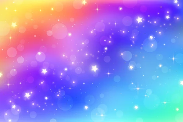 Fantasy Watercolor Illustration Rainbow Sky Stars Abstract Unicorn Cosmic Backdrop — ストックベクタ