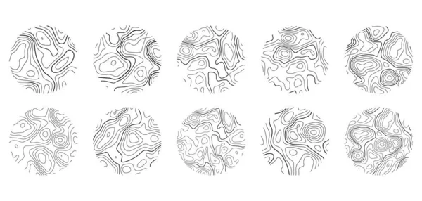 Tree Rings Set Wood Texture Topography Lines Organic Ripple Wavy — ストックベクタ