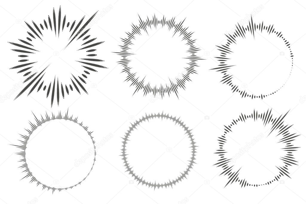 Circular music sound equalizer. Circle audio waves. Abstract radial radio and voice volume symbol. Vector illustration