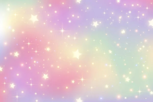 Fantasy Watercolor Illustration Rainbow Pastel Sky Stars Abstract Unicorn Cosmic — 图库矢量图片