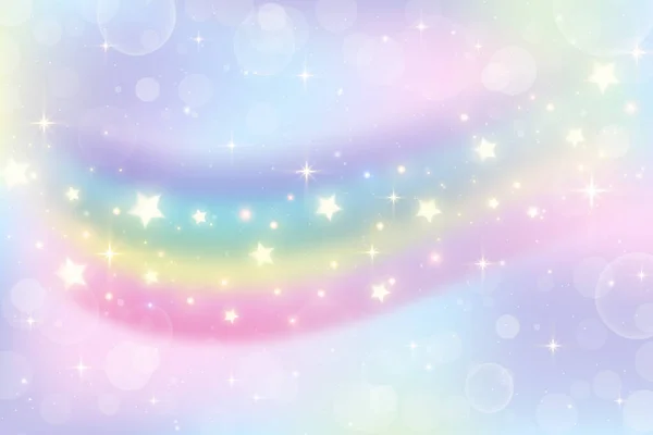 Holographic Fantasy Rainbow Unicorn Background Pastel Color Sky Magical Landscape — Stock Vector