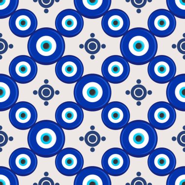 Evil eye ethnic pattern. Mystic greek blue amulet. Turkish traditional print. Symbol of protection. Vector seamless background