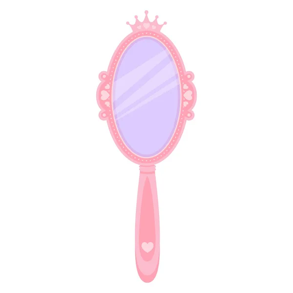 Pink Princess Mirror Crown Cartoon Oval Hand Frame Girls Birthday — Stockvektor