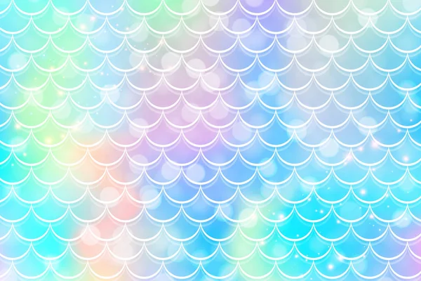 Mermaid Rainbow Background Scale Stars Iridescent Glitter Fish Tail Pattern — Stok Vektör