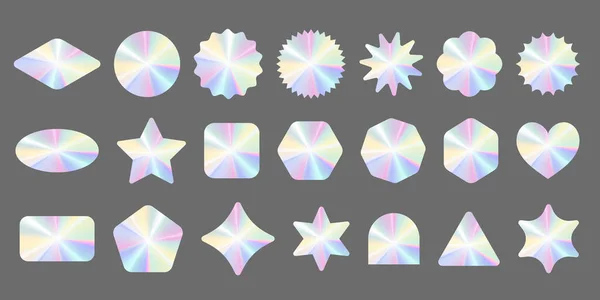 Holographic Stickers Set Silver Label Gradient Stamps Metal Texture Badges — Stock Vector