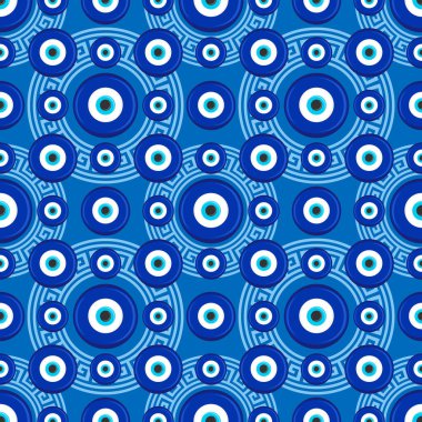 Evil eye ethnic pattern. Mystic greek blue amulet. Turkish traditional print. Symbol of protection. Vector seamless background