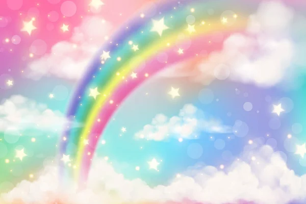 Abstrakter Regenbogenhintergrund Mit Wolken Und Sternen Himmel Fantasie Pastellfarbe Einhorn — Stockvektor