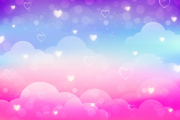 Rainbow Unicorn Background Clouds Stars Hearts Pastel Color Sky Magical — 스톡 벡터