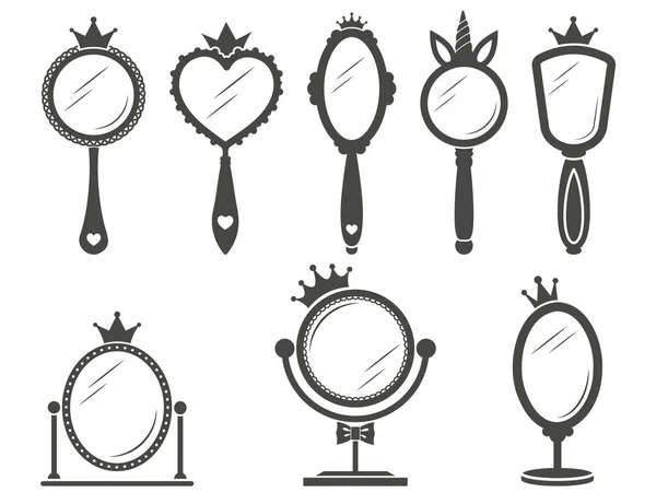 Винтажное Зеркало Принцессы Королевском Стиле Белом Фоне Ретро Рамы Силуэт — стоковый вектор