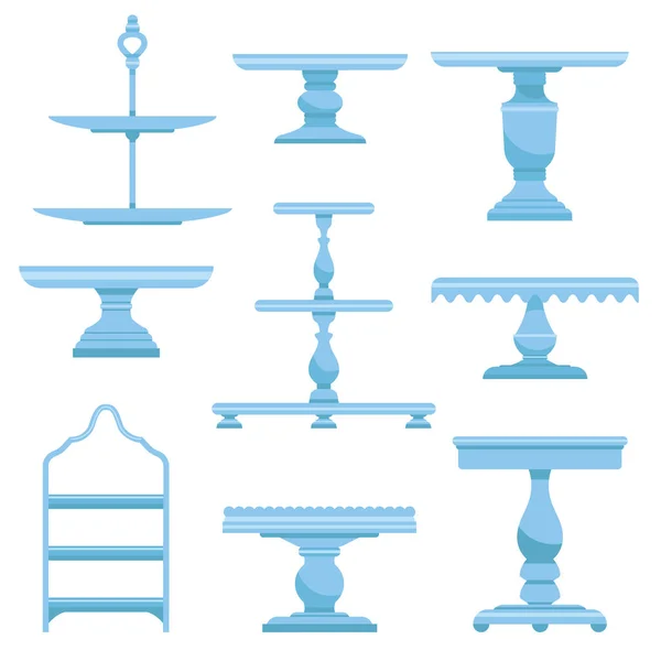 Set Cake Stands Flat Icon Style Empty Tray Fruit Desserts — 스톡 벡터