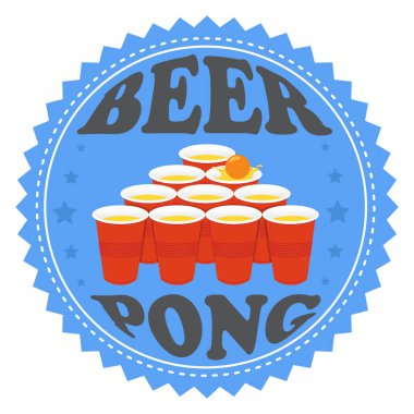 Beer pong stamp for tournament. Vector illustration on white background
