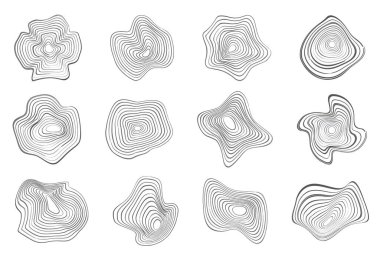 Tree rings organic patterns. Topography line circles. Nature wavy contour shapes. Topographic vector icons