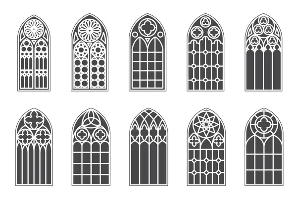 Church Medieval Windows Set Old Gothic Style Architecture Elements Vector — Stockvektor